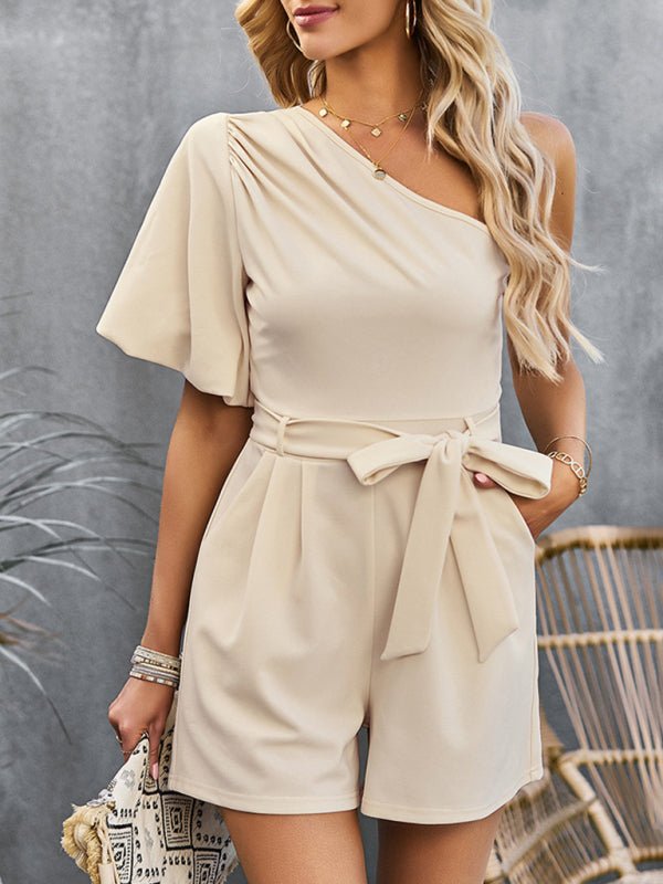 Women's Elegant Solid Color One Shoulder Rompers - Romper