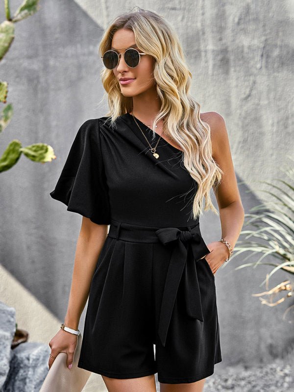 Women's Elegant Solid Color One Shoulder Rompers - Romper