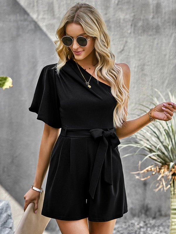 Women's Elegant Solid Color One Shoulder Rompers - Romper