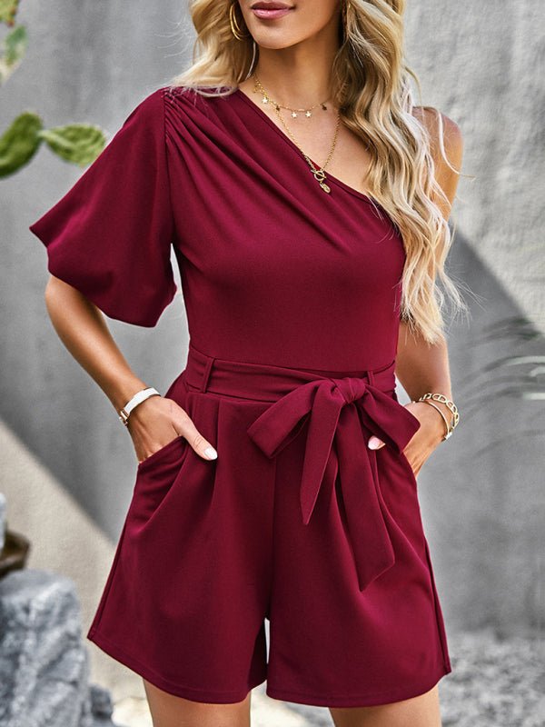 Women's Elegant Solid Color One Shoulder Rompers - Romper