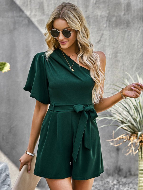 Women's Elegant Solid Color One Shoulder Rompers - Romper