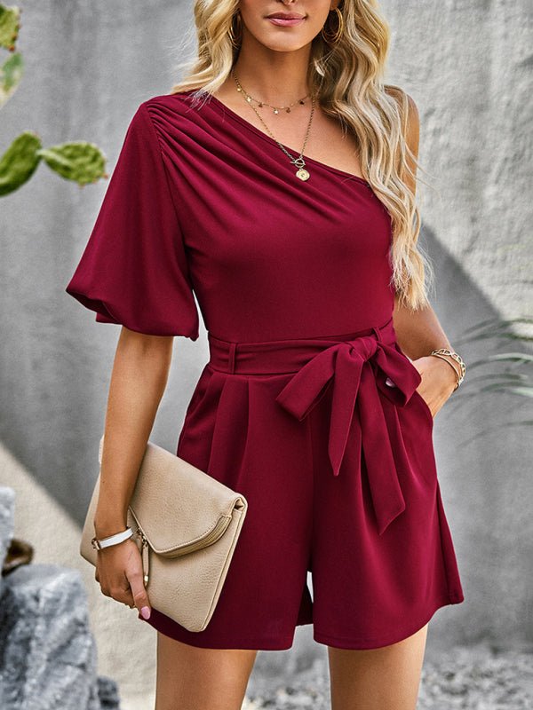 Women's Elegant Solid Color One Shoulder Rompers - Romper