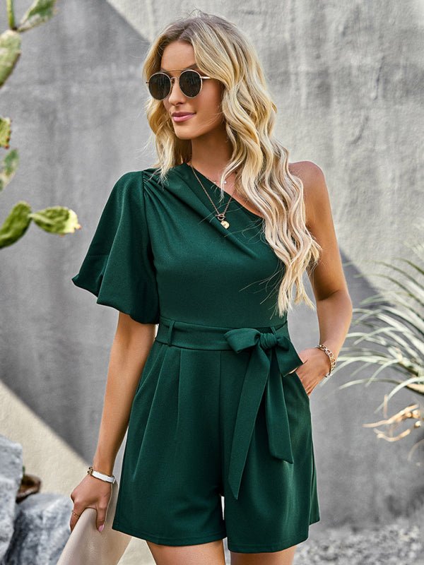 Women's Elegant Solid Color One Shoulder Rompers - Romper