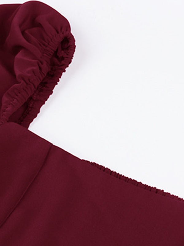 Women's Elegant Solid Color Square Neck Long Sleeve Dress - Casual Dress