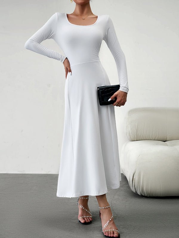 Women's Fashion Casual Elegant Waisted Long Sleeve Dress - Formal Dress