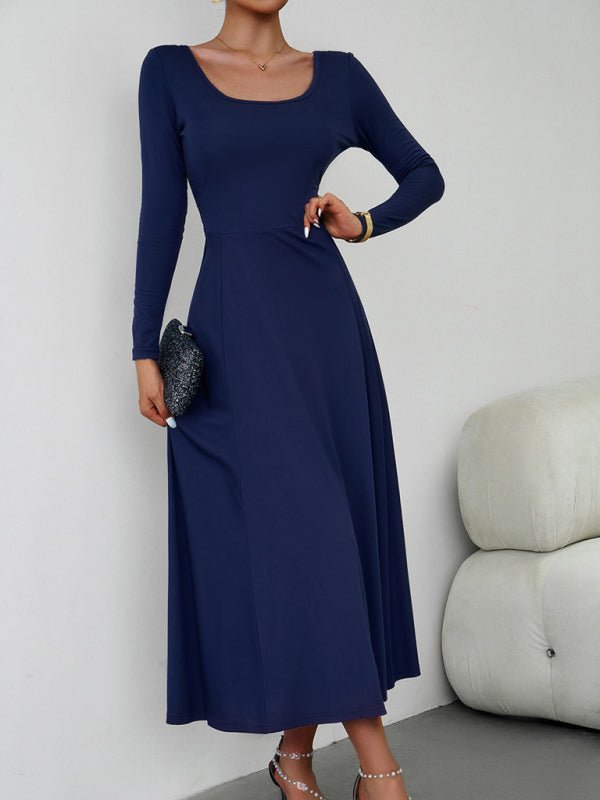 Women's Fashion Casual Elegant Waisted Long Sleeve Dress - Formal Dress