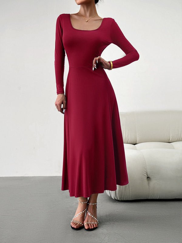 Women's Fashion Casual Elegant Waisted Long Sleeve Dress - Formal Dress