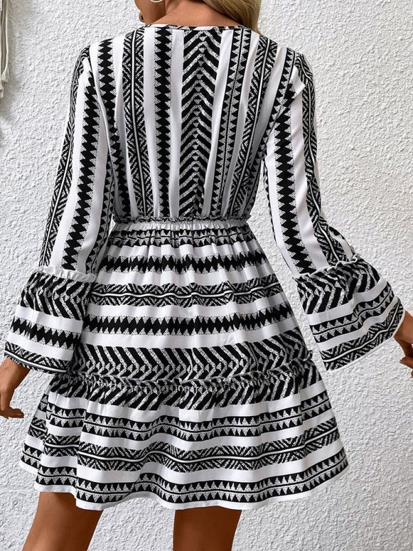 Women's fashion long - sleeved printed dresses - Day Dress