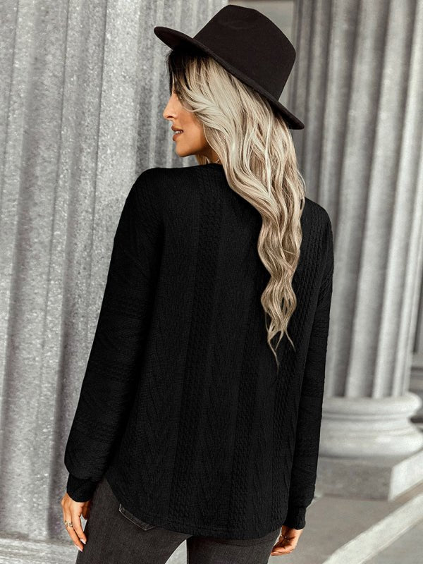 Women's fashion loose solid color over knit - Top