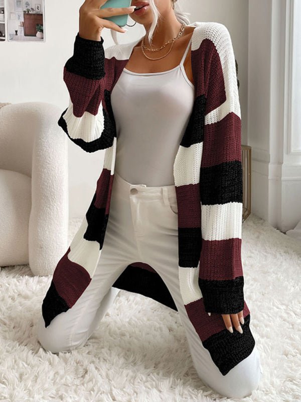 Women's Fashion New Arrival Long Buttonless Colorblock Sweater Jacket - Outerwear