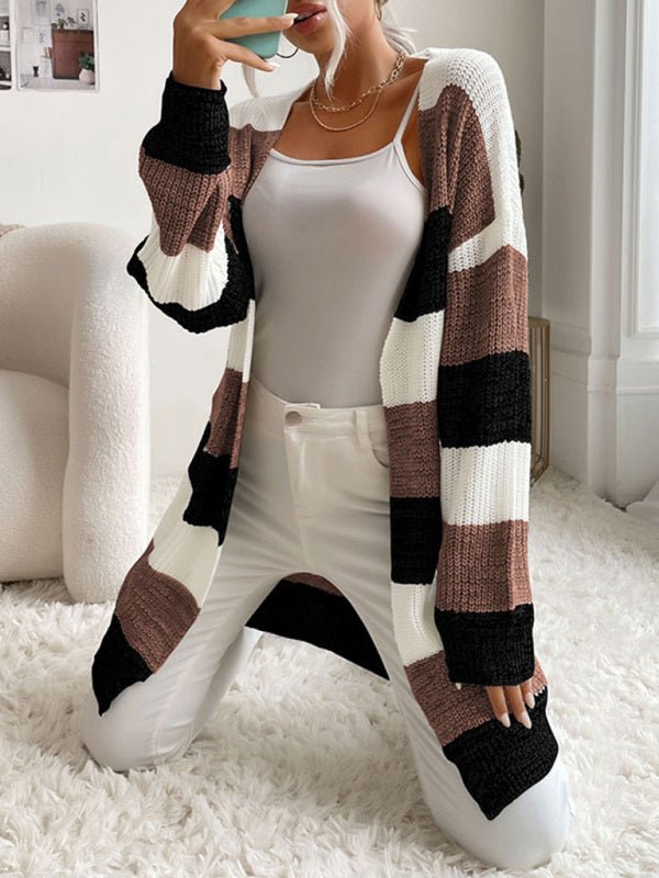 Women's Fashion New Arrival Long Buttonless Colorblock Sweater Jacket - Outerwear