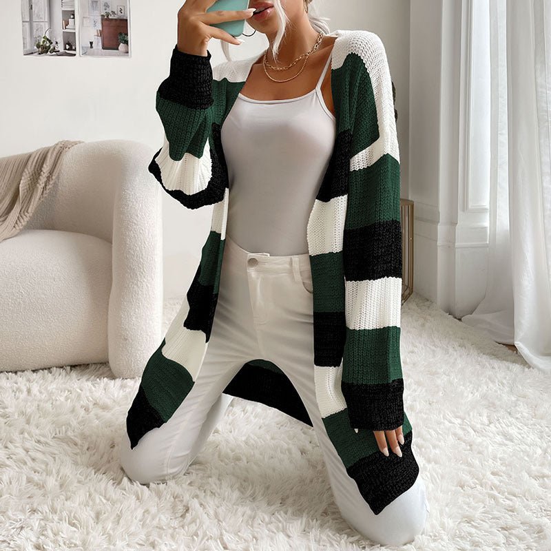 Women's Fashion New Arrival Long Buttonless Colorblock Sweater Jacket - Outerwear