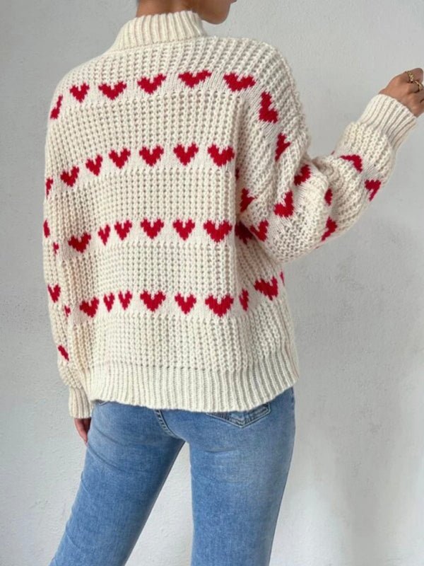 Women's fashion new loose love jacquard pullover sweater - Outerwear