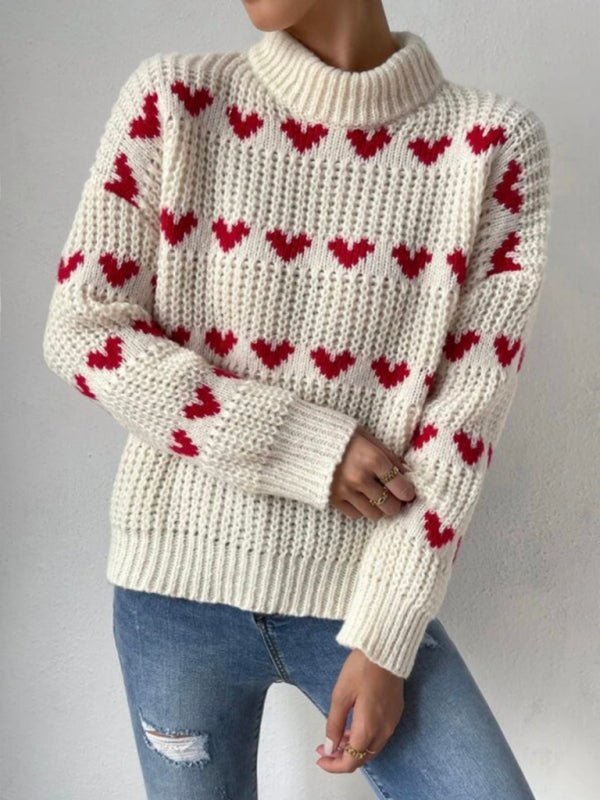 Women's fashion new loose love jacquard pullover sweater - Outerwear
