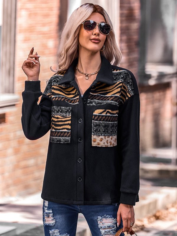 Women's fashion patchwork contrast loose coat - Outerwear