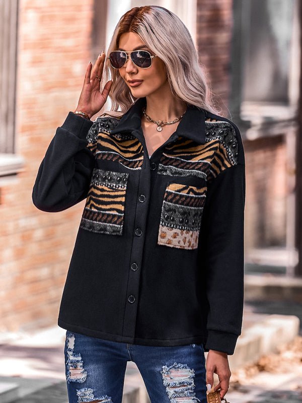 Women's fashion patchwork contrast loose coat - Outerwear