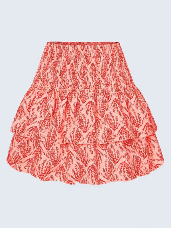Women's Fashion Ruffled Floral Half - length Pleated Skirt - Bottoms