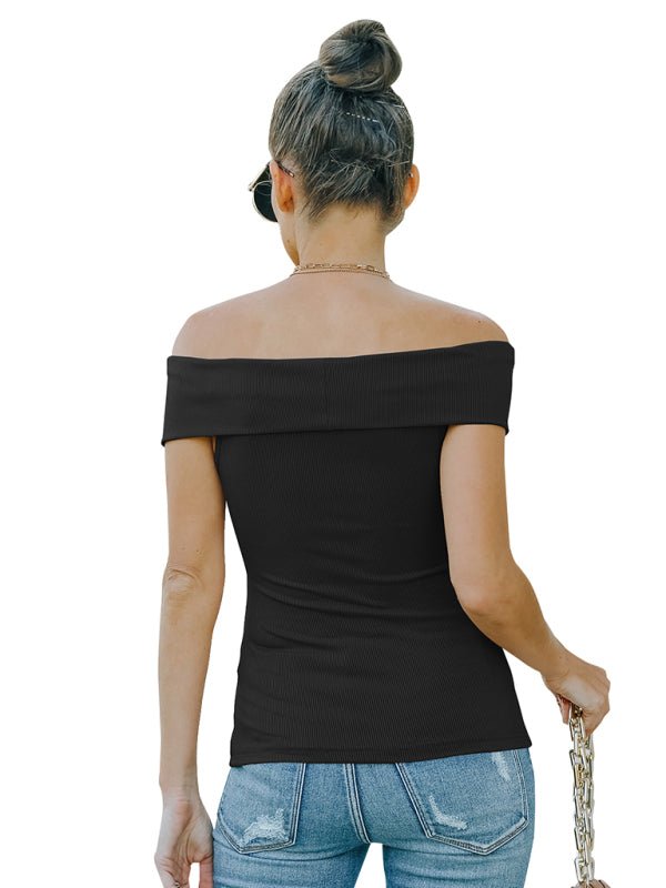 Women's fashion skinny off shoulder top - Top