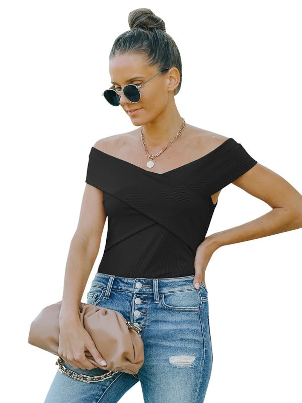 Women's fashion skinny off shoulder top - Top