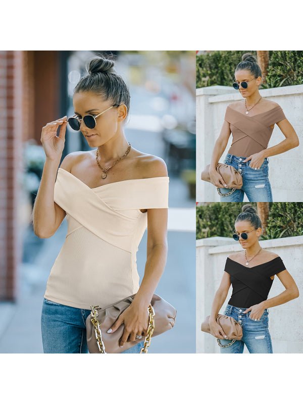 Women's fashion skinny off shoulder top - Top