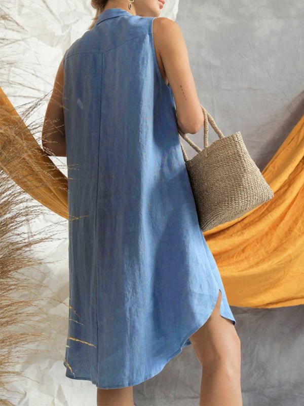 Women's Fashion Solid Color Loose Shirt Skirt - Vacation Dress