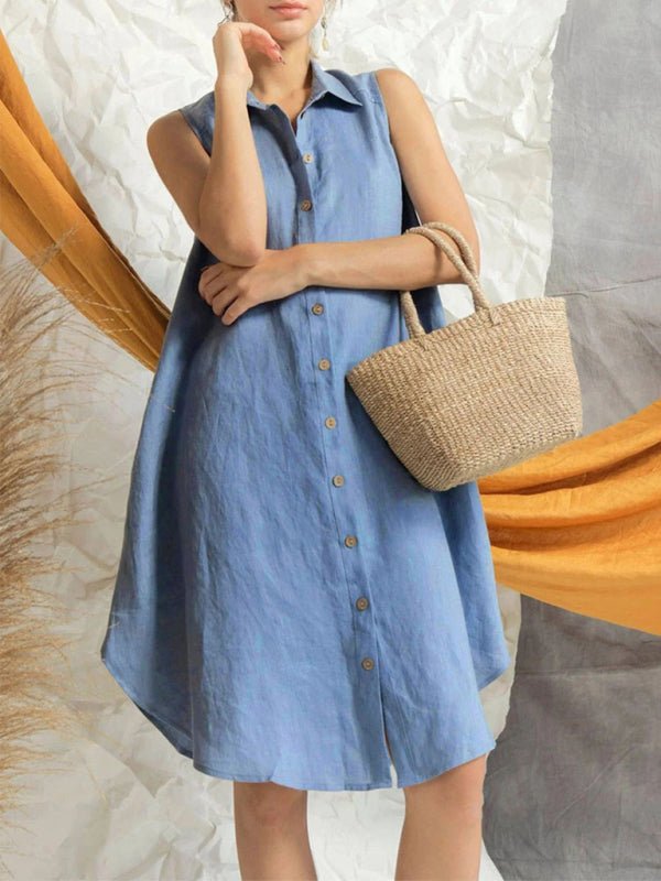 Women's Fashion Solid Color Loose Shirt Skirt - Vacation Dress