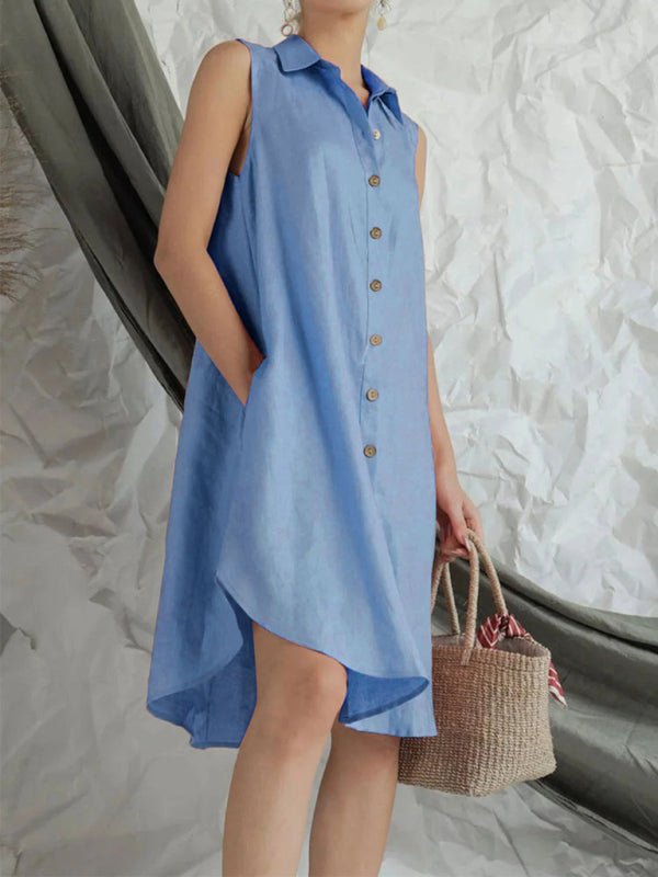 Women's Fashion Solid Color Loose Shirt Skirt - Vacation Dress
