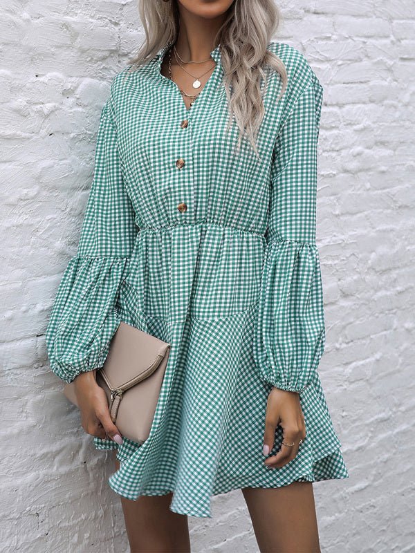 Women's fashion standing collar leopard print dress - Day Dress