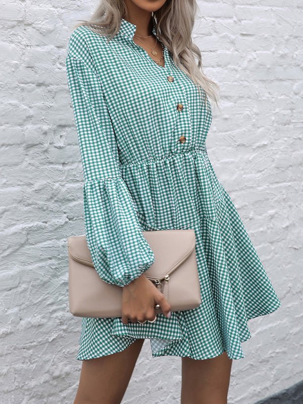 Women's fashion standing collar leopard print dress - Day Dress