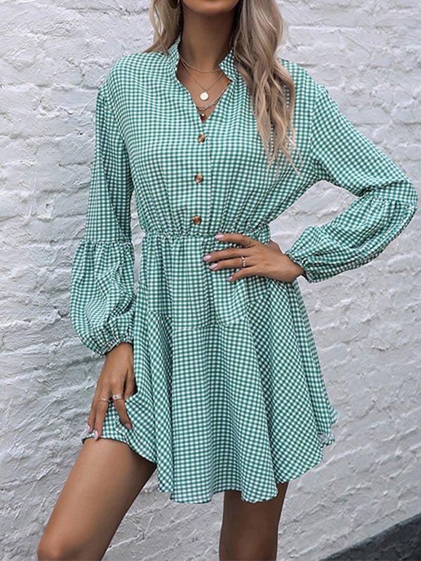 Women's fashion standing collar leopard print dress - Day Dress