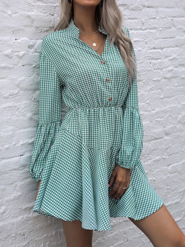 Women's fashion standing collar leopard print dress - Day Dress