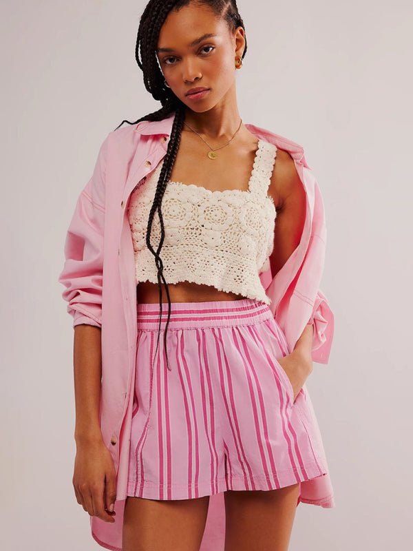 Women's Fashion Striped Casual Shorts - Bottoms