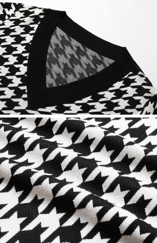 Women's Fashion Trend Houndstooth Sweater - Outerwear