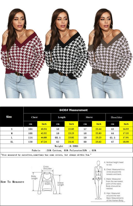 Women's Fashion Trend Houndstooth Sweater - Outerwear