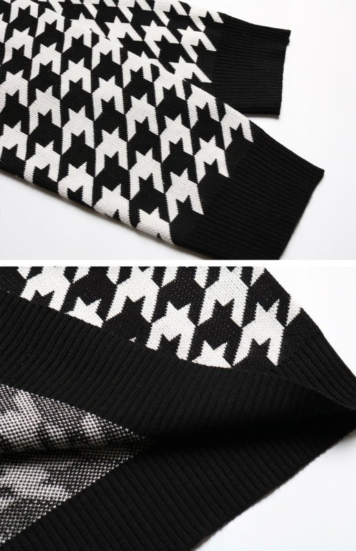 Women's Fashion Trend Houndstooth Sweater - Outerwear