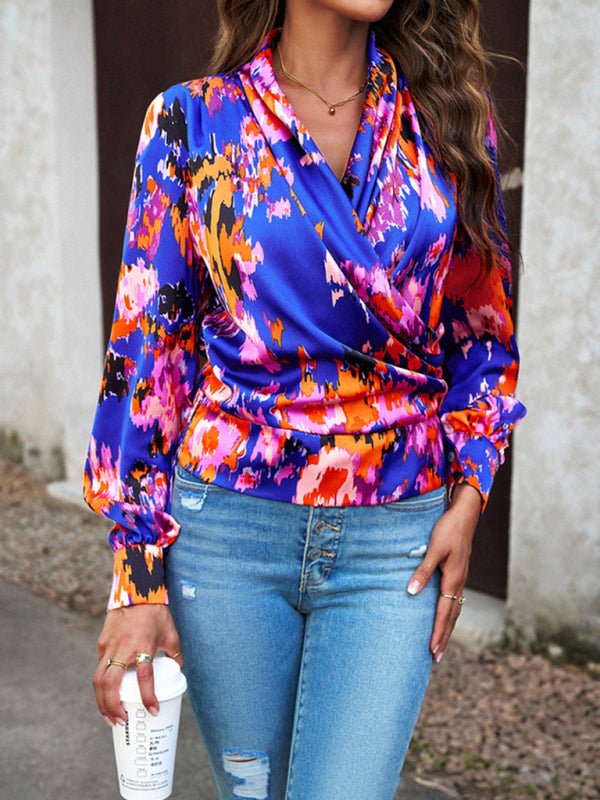 Women's Fashion Trendy Print Bubble Satin Top - Top