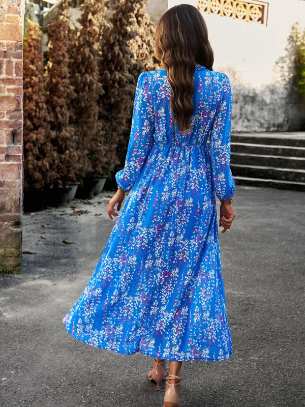 Women's Fashion V Neck Long Sleeves Elegant Chiffon Casual Dress - Casual Dress