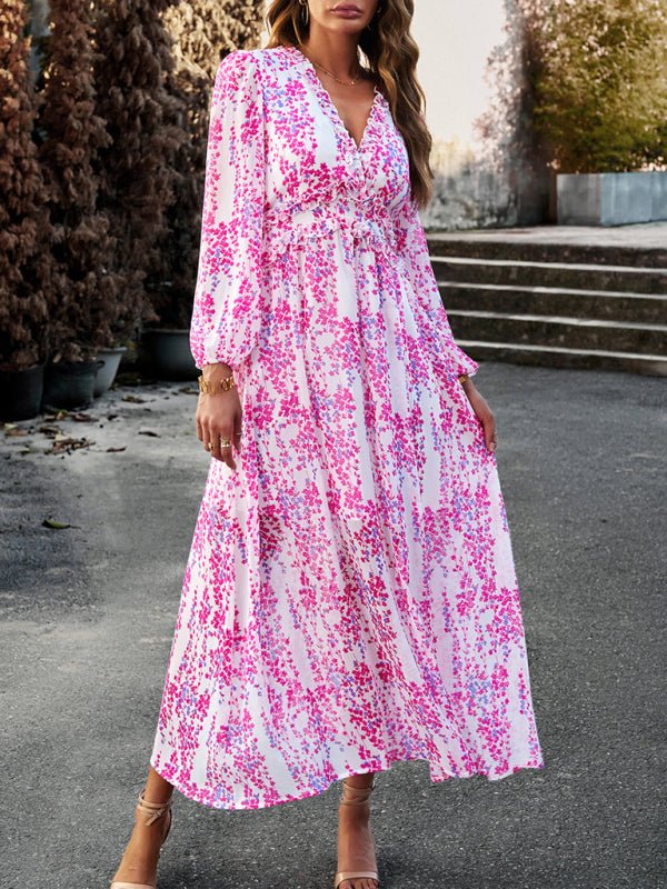 Women's Fashion V Neck Long Sleeves Elegant Chiffon Casual Dress - Casual Dress