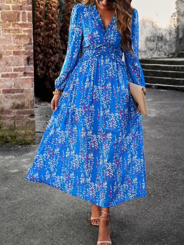 Women's Fashion V Neck Long Sleeves Elegant Chiffon Casual Dress - Casual Dress