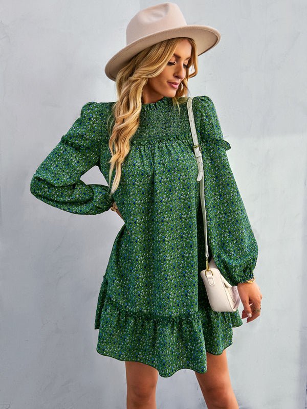 Women's fashion waist reduction holiday loose Floral Dress - Day Dress