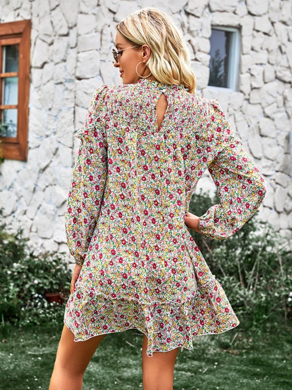 Women's fashion waist reduction holiday loose Floral Dress - Day Dress