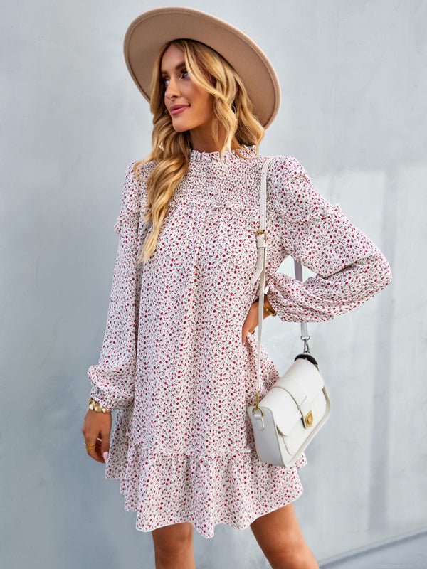 Women's fashion waist reduction holiday loose Floral Dress - Day Dress