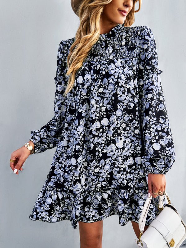 Women's fashion waist reduction holiday loose Floral Dress - Day Dress