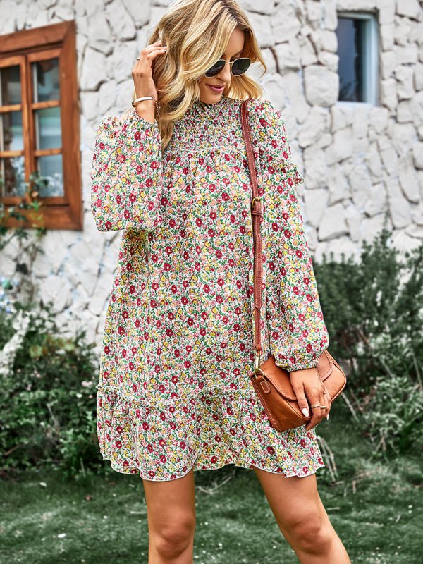Women's fashion waist reduction holiday loose Floral Dress - Day Dress