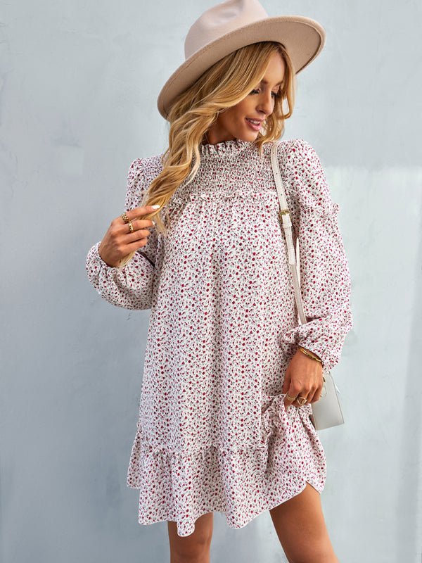 Women's fashion waist reduction holiday loose Floral Dress - Day Dress