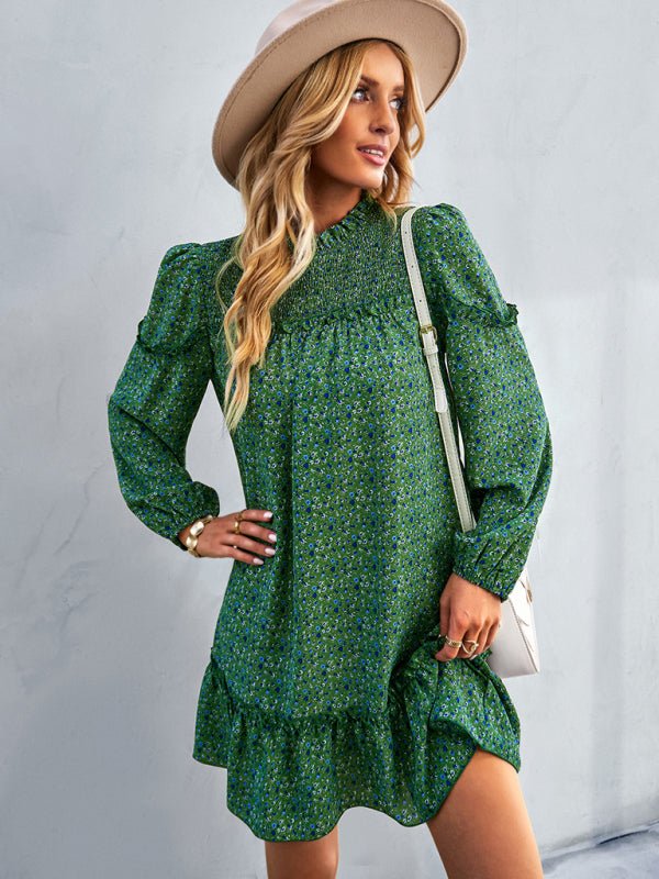 Women's fashion waist reduction holiday loose Floral Dress - Day Dress