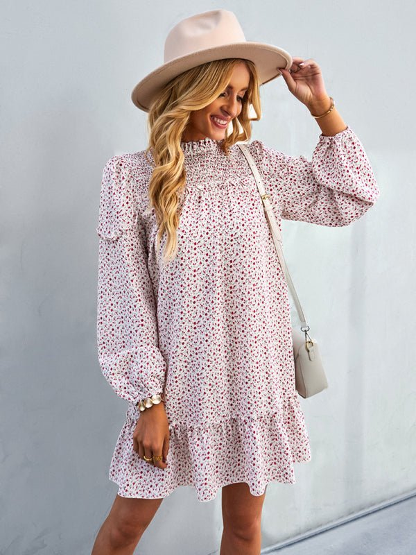 Women's fashion waist reduction holiday loose Floral Dress - Day Dress