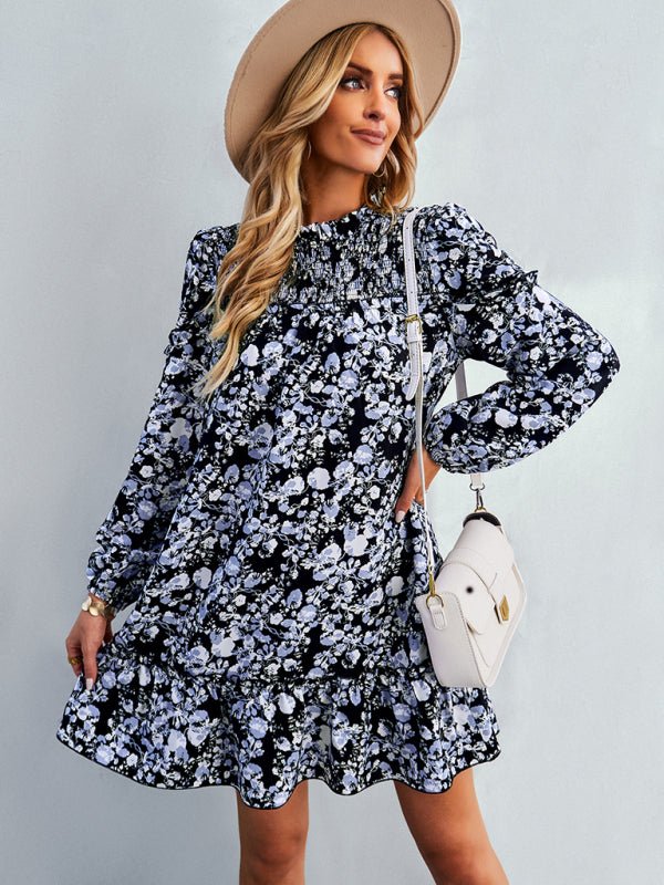 Women's fashion waist reduction holiday loose Floral Dress - Day Dress