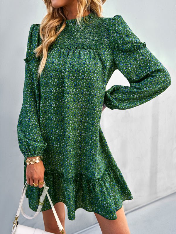 Women's fashion waist reduction holiday loose Floral Dress - Day Dress