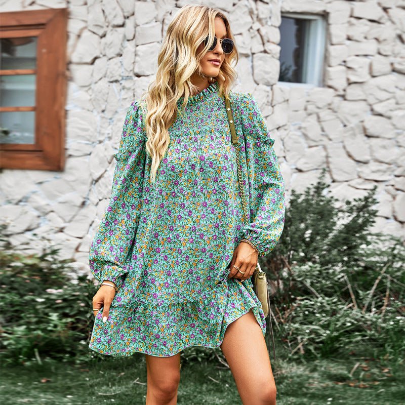 Women's fashion waist reduction holiday loose Floral Dress - Day Dress